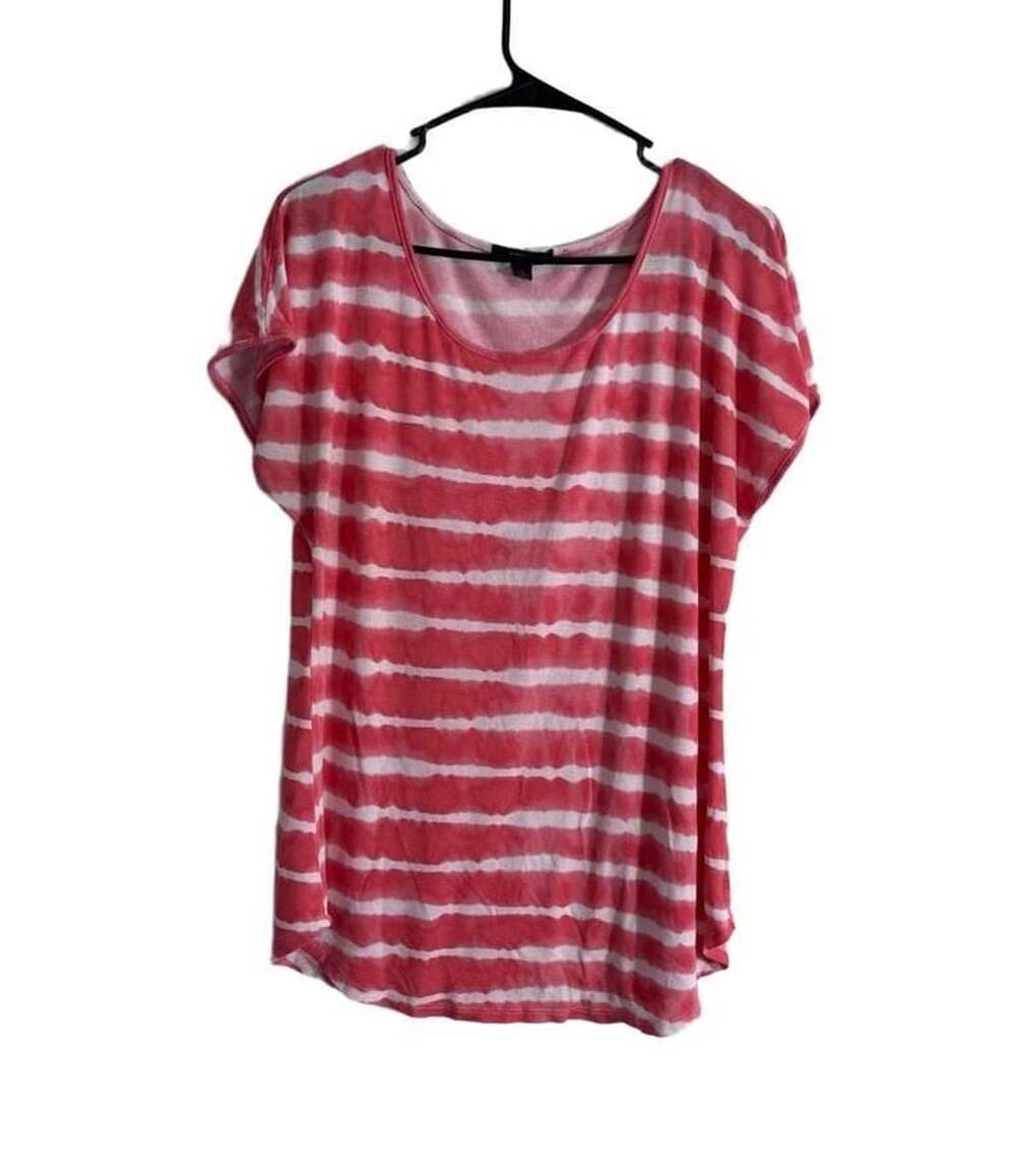 Espresso Pink and White Striped Tie-Dye Scoop Neck T-Shirt Size L